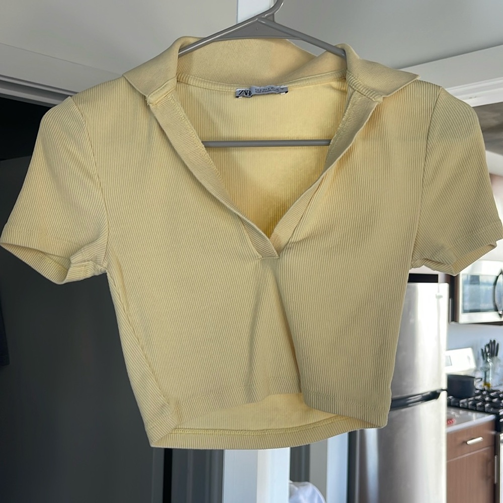 Zara / small. Cropped collared v neck